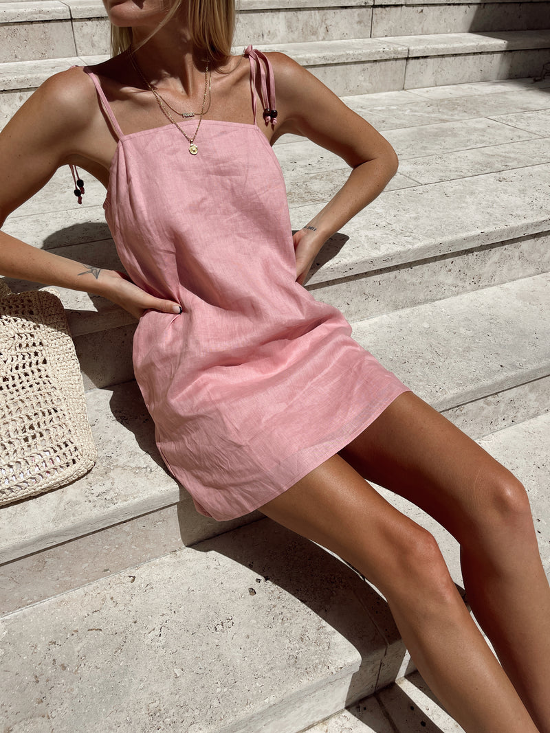 Rosa Linen Mini Dress ~ Blush – Moni ...